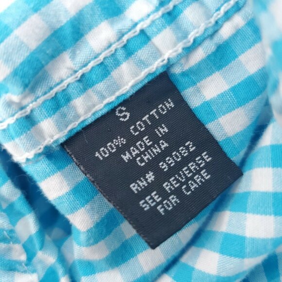 Sunday Work Clothes Button Front Shirt Mens Size Small Blue Gingham Flip Cuff - Picture 5 of 6
